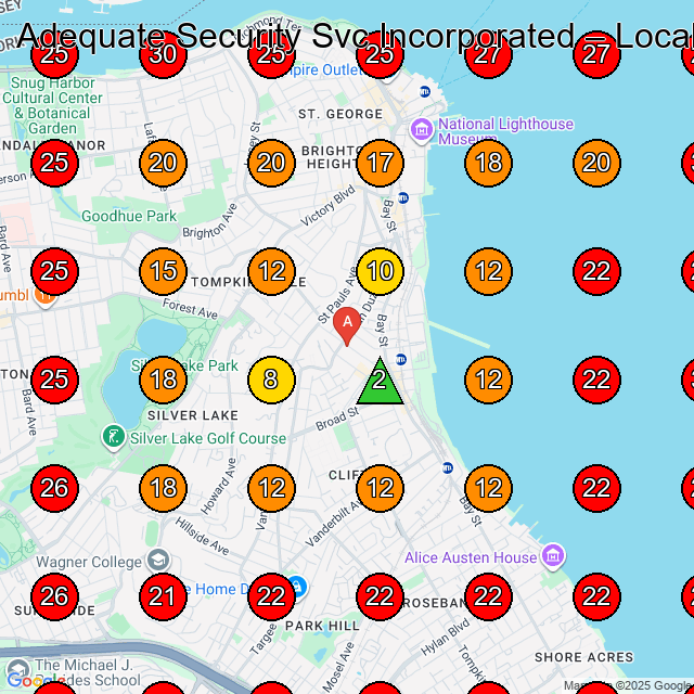 Adequate Security Svc Incorporated GeoGrid visibility map for Security Guard Service in Staten Island